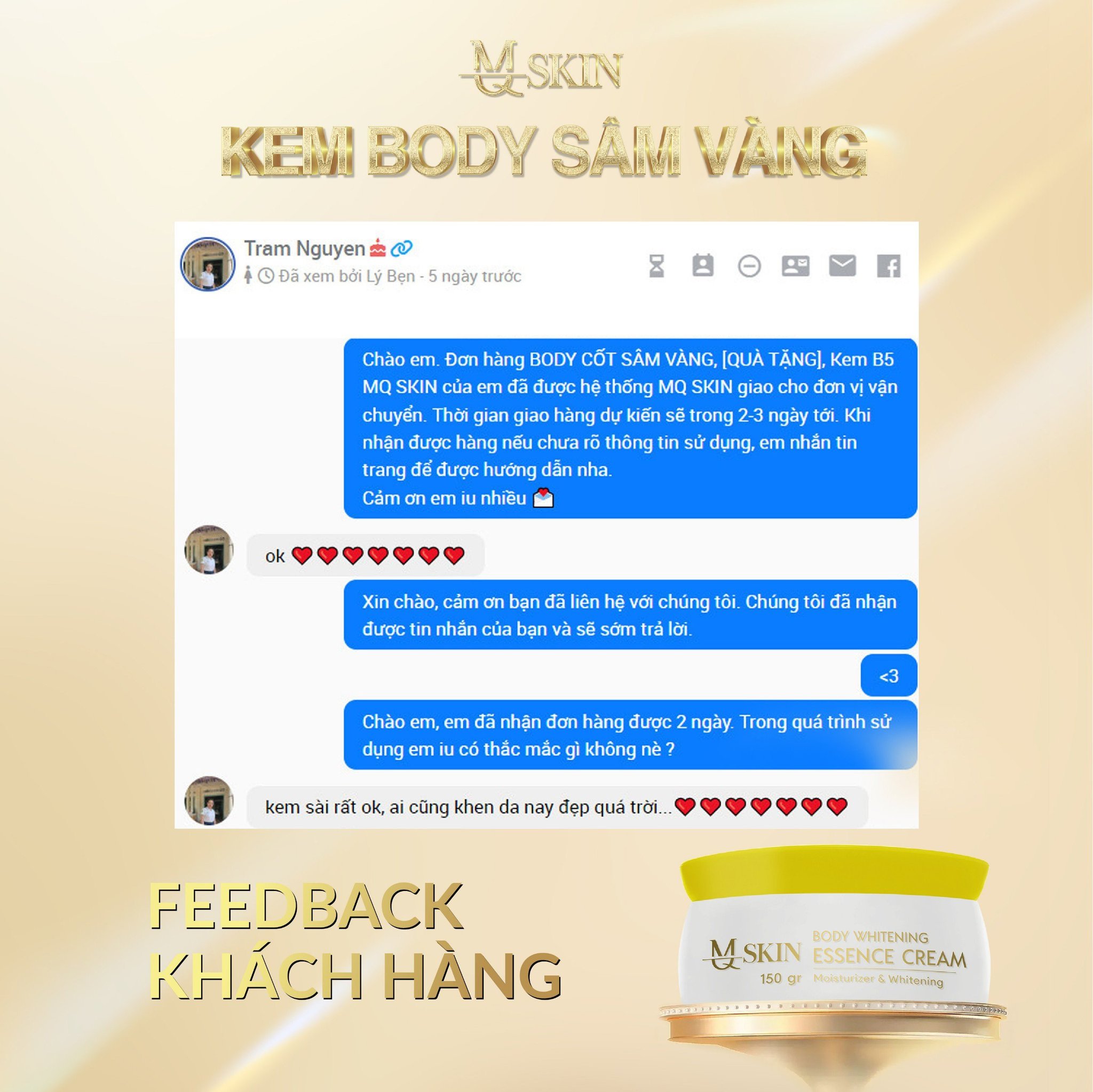 Feedback kem dưỡng body sâm vàng mq skin Feedback kem dưỡng body sâm vàng mq skin