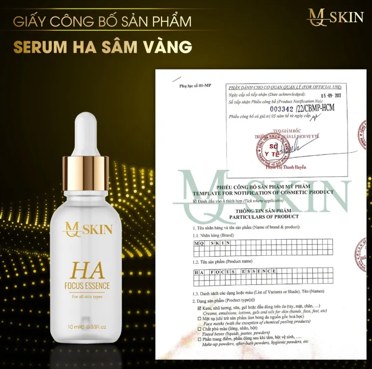 Giấy công bố sản phẩm serum ha sâm vàng mq skin Giấy công bố sản phẩm serum ha sâm vàng mq skin