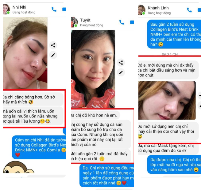 Phản hồi da khách dùng collagen comi yến nmn Phản hồi da khách dùng collagen comi yến nmn