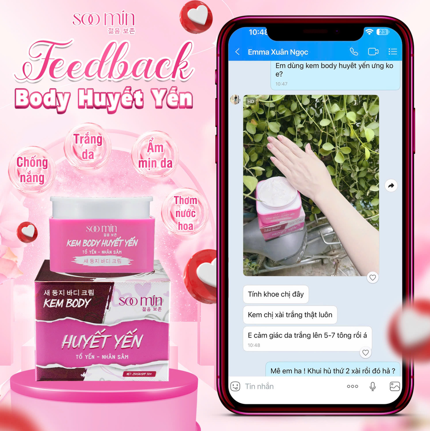 Phản hồi kem dưỡng body huyết yến soo min Phản hồi kem dưỡng body huyết yến soo min
