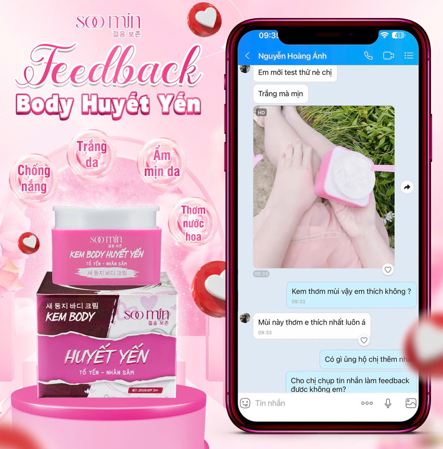Phản hồi kem dưỡng body huyết yến soo min Phản hồi kem dưỡng body huyết yến soo min