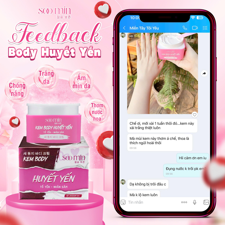 Phản hồi kem dưỡng body huyết yến soo min Phản hồi kem dưỡng body huyết yến soo min