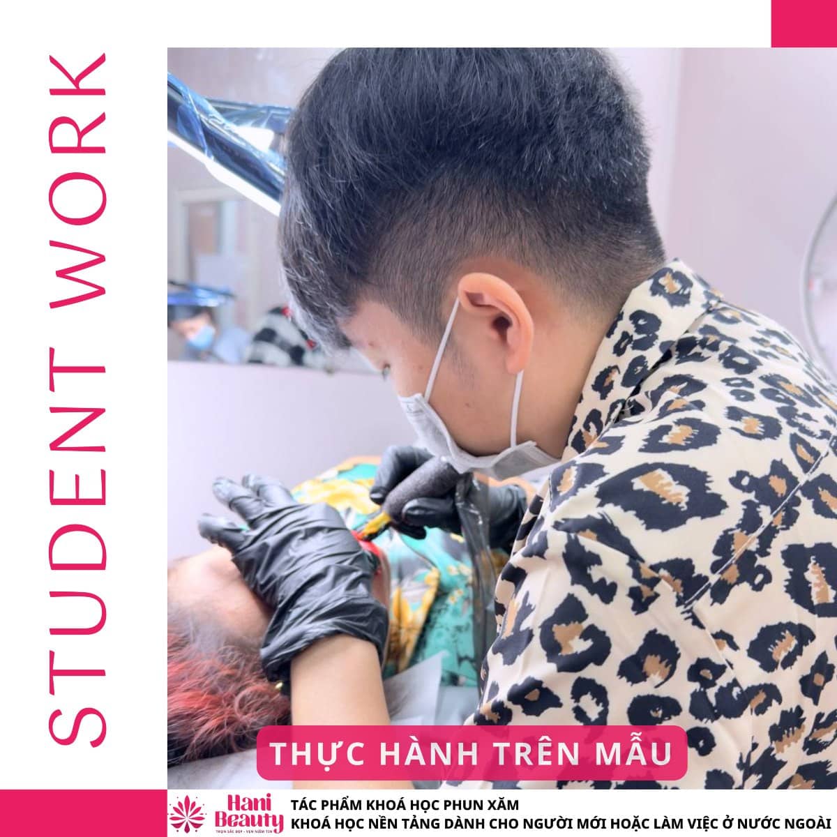 Khóa học phun môi nâng cao tại Hani Academy, kỹ thuật Ombre, shading, phối màu chuẩn, thực hành trực tiếp trên mẫu thật.