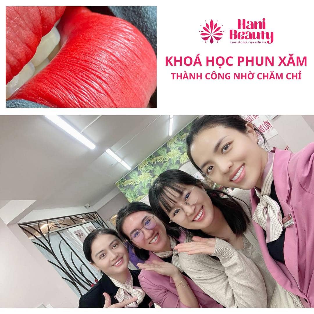 Khóa học phun môi cho người mới tại Hani Academy, học lý thuyết & thực hành, nâng cao kỹ năng, tự tin ra nghề chuyên nghiệp.