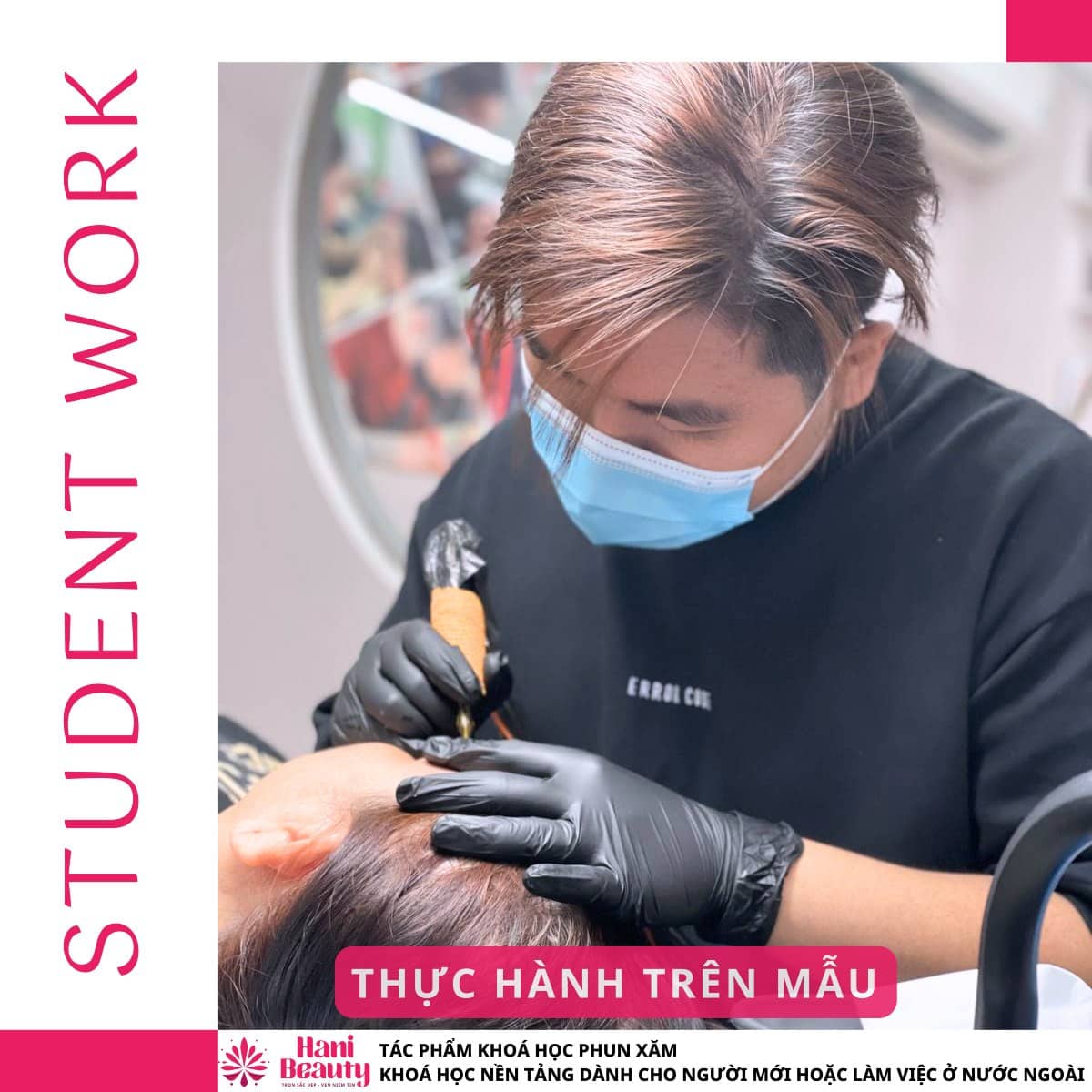 Thực hành mẫu thật trong khóa học phun xăm chuyên nghiệp cho người mới