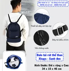 BALO DÂY RÚT THỂ THAO XANH ĐEN XBAGS WISDOM XB 6005 -  ĐẬM CHẤT CÁ TÍNH, CHỐNG NƯỚC TỐT, CÓ NGĂN ĐỰNG GIÀY   BALO DÂY RÚT THỂ THAO XANH ĐEN XBAGS WISDOM XB 6005 -  ĐẬM CHẤT CÁ TÍNH, CHỐNG NƯỚC TỐT, CÓ NGĂN ĐỰNG GIÀY