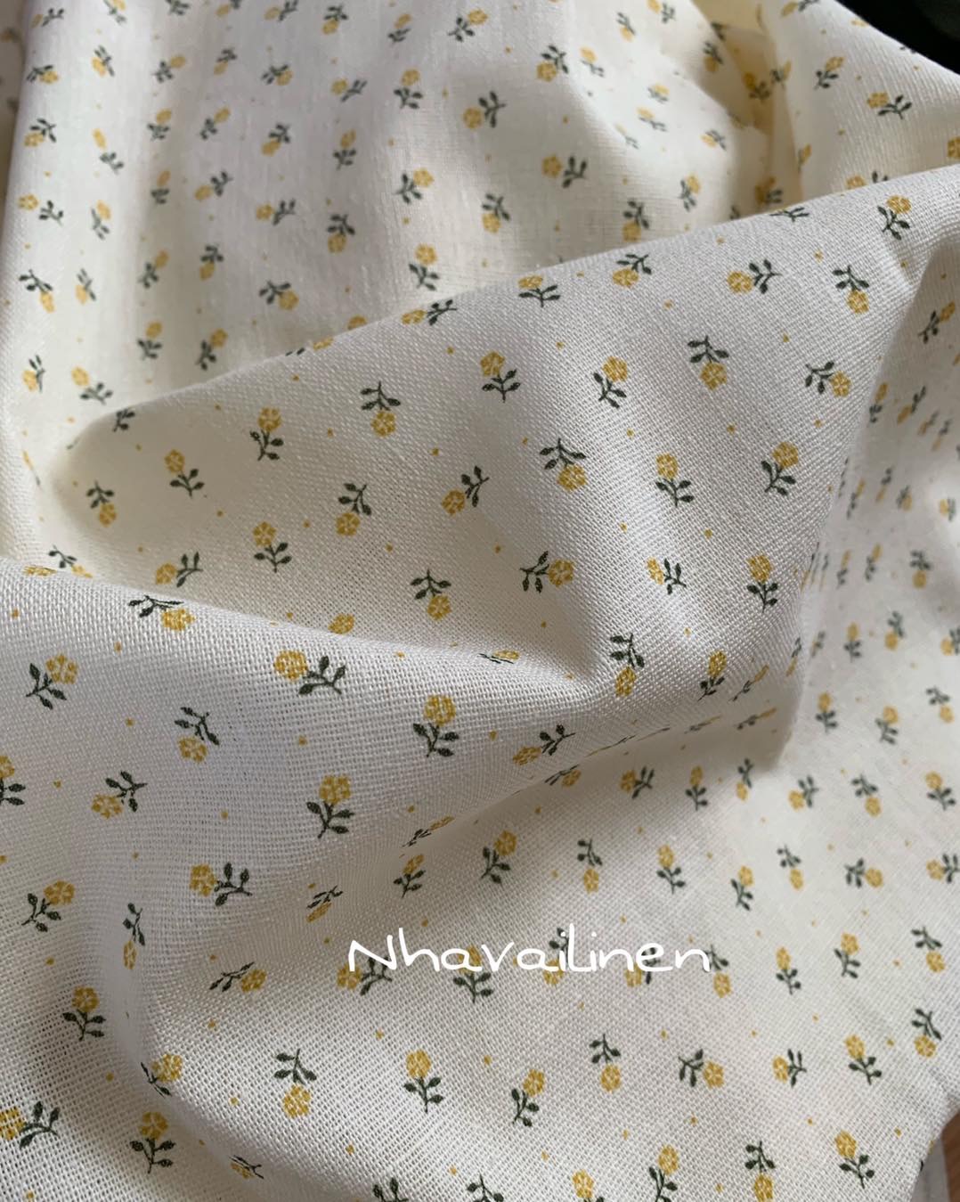 Vải linen họa tiết bông nhí dễ thương Vải linen họa tiết bông nhí dễ thương