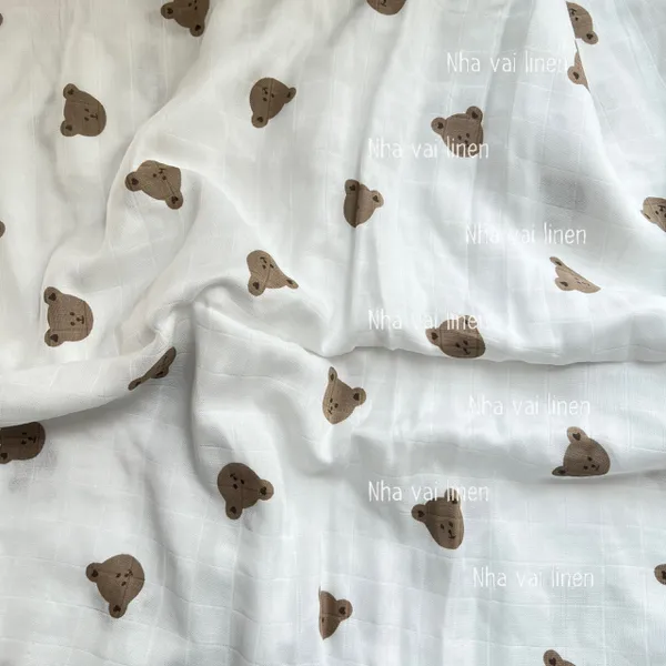 Vải sợi tre cao cấp 2 lớp hoa tiết gấu bear