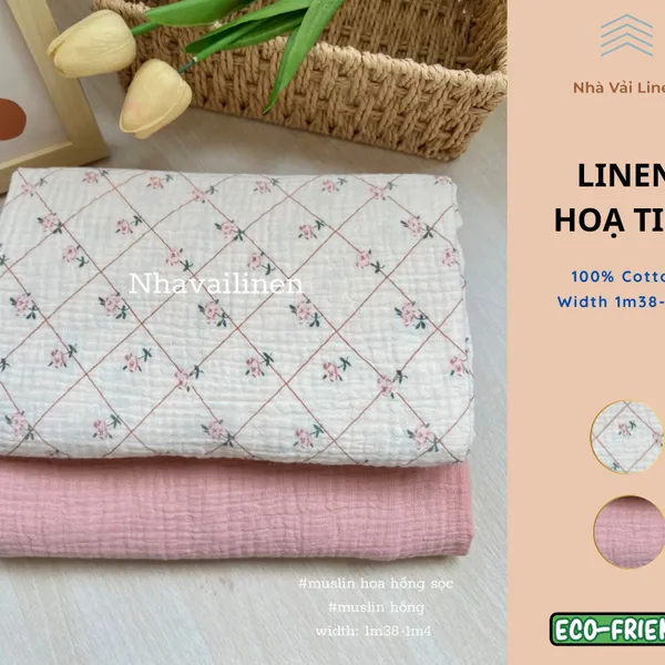Muslin hoạ tiết hoa hồng sọc