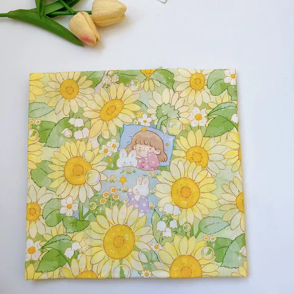COTTON HỌA TIẾT HOA HƯỚNG DƯƠNG THỎ