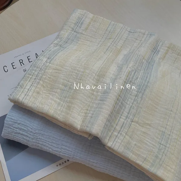 VẢI MUSLIN HOẠ TIẾT SỌC XANH