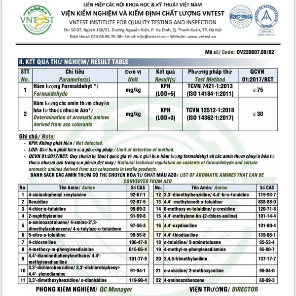 Vải đã qua kiểm định từ Viện Kiểm Nghiệm và Kiểm Định Chất Lượng VNTEST