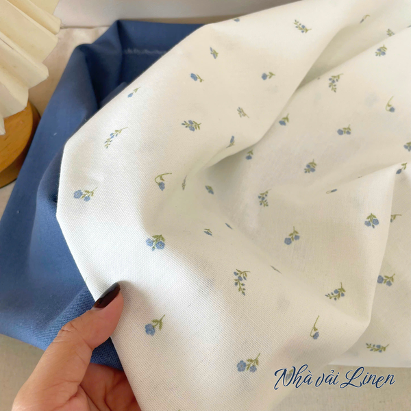 Vải linen bột hoa xanh dương