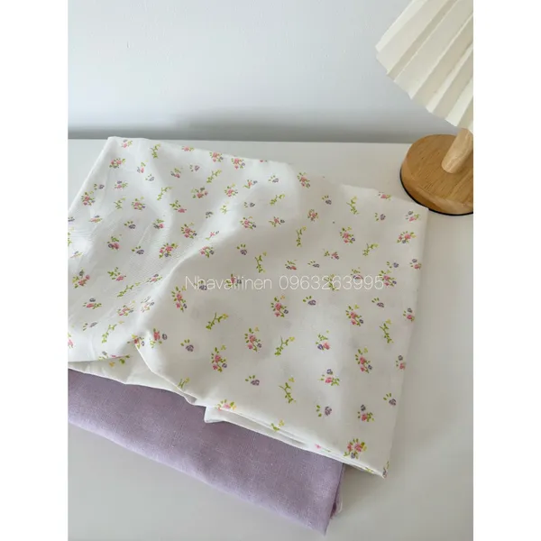 Vải linen bột hoa bi hai mau