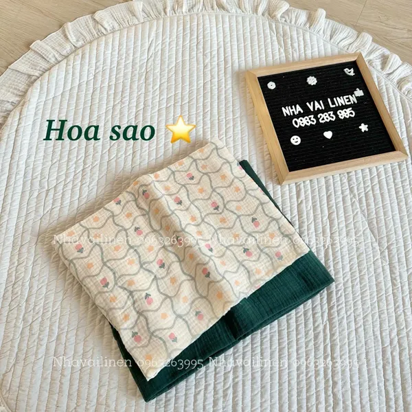 Vải xô muslin cao cấp 2 lớp hoạ tiết hoa sao