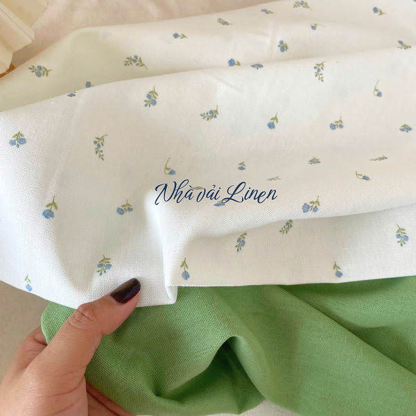 Vải linen bột hoa xanh dương