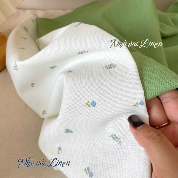 Vải linen bột hoa xanh dương