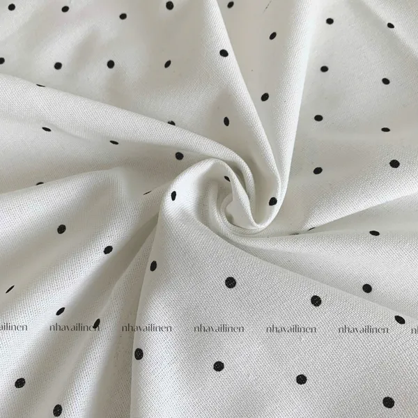 Vải linen bột chấm bi đen