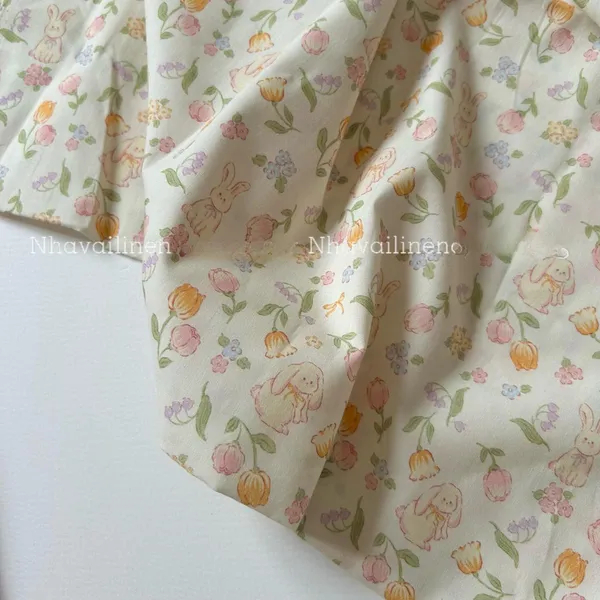 Vải cotton cao cấp hoạ tiết thỏ linh lan