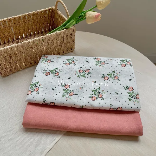 COTTON HỌA TIẾT HOA HỒNG CAM CHẤM BI