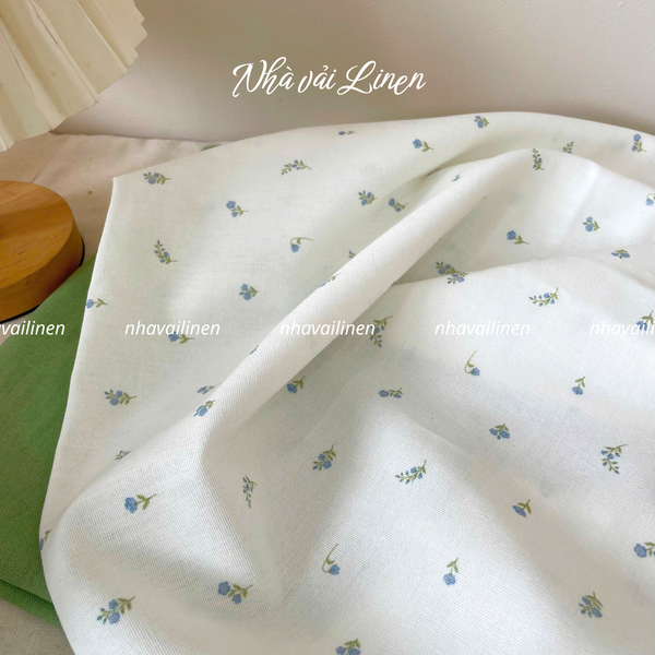 Vải linen bột hoa xanh dương