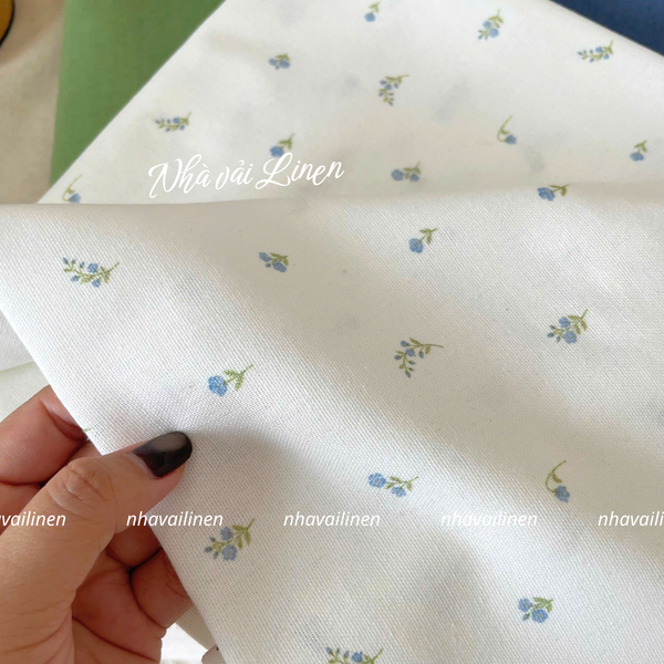 Vải linen bột hoa xanh dương