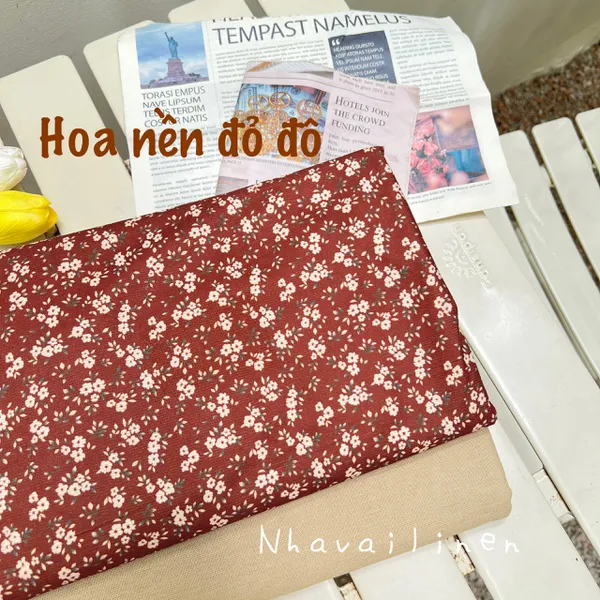 Vải Nhung Tex Hàng Cao Cấp Hoạ Tiết Hoa Nền Đỏ Đô