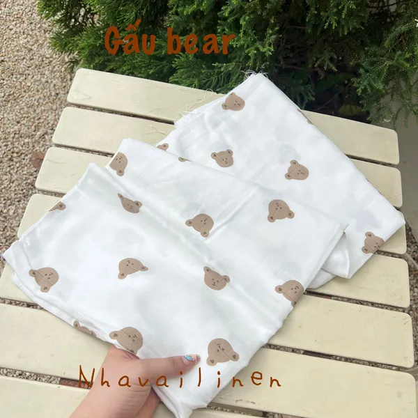 Vải sợi tre cao cấp 2 lớp hoa tiết gấu bear