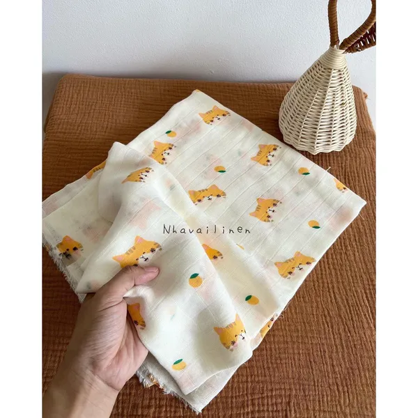 XÔ SỢI TRE HỌA TIẾT MÈO QUẢ CAM
