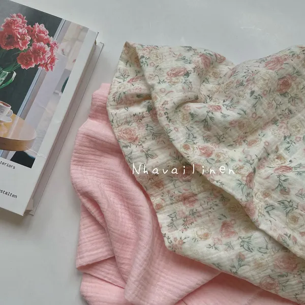 Vải xô muslin cao cấp 2 lớp hoạ tiết hoa loang hàn