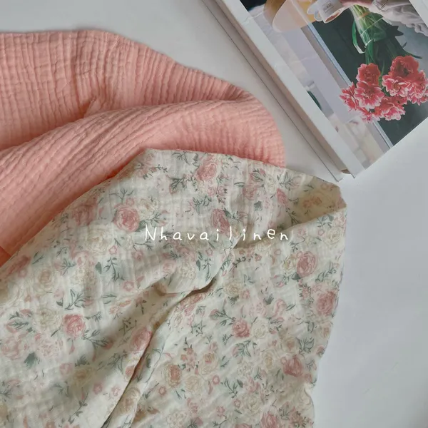 Vải xô muslin cao cấp 2 lớp hoạ tiết hoa loang hàn