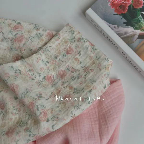 Vải xô muslin cao cấp 2 lớp hoạ tiết hoa loang hàn