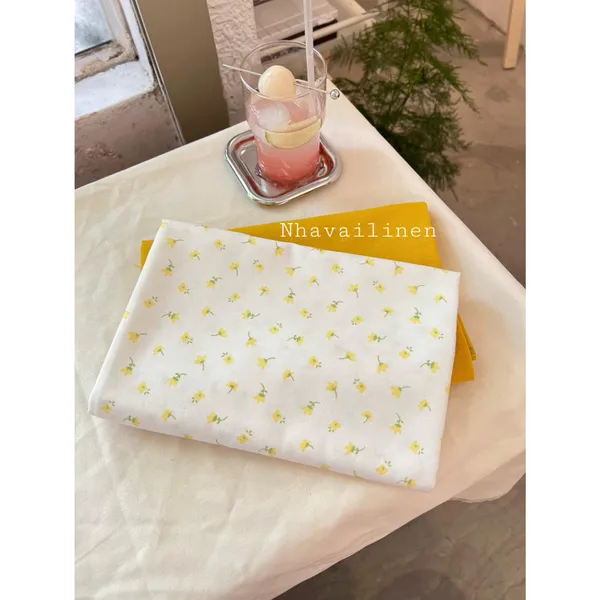 Vải Linen Bột Dày Hoạ Tiết Hoa Nhí Vàng Mềm Mại