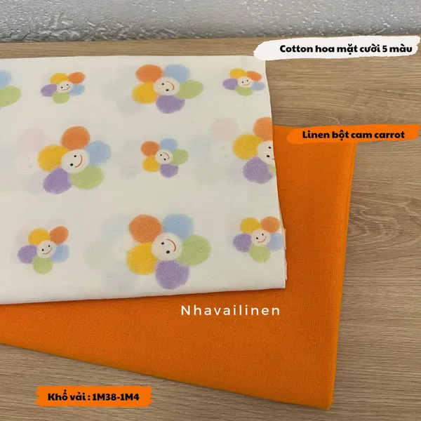 Vải Cotton Cao Cấp Hoạ Tiết Hoa Mặt Cười 5 Màu