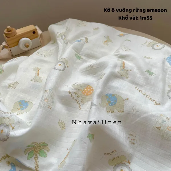 Vải xô ô vuông organic thoáng mát, mỏng nhẹ