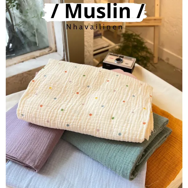 Vải xô muslin cao cấp 2 lớp hoạ tiết chấm bi nhiều màu