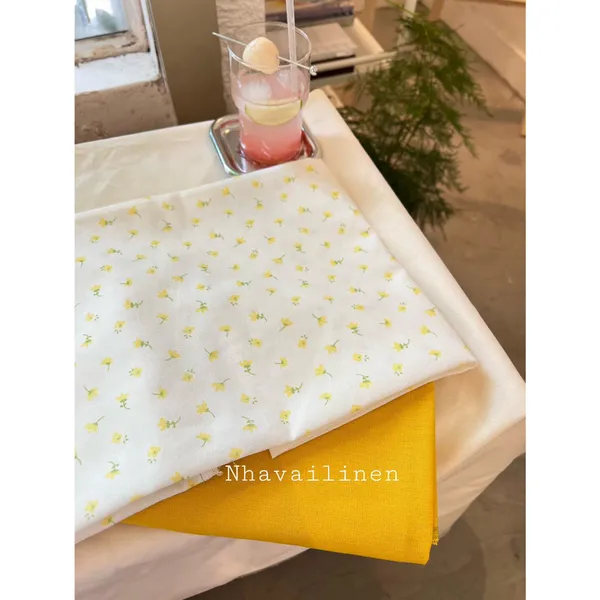 Vải Linen Bột Dày Hoạ Tiết Hoa Nhí Vàng Mềm Mại