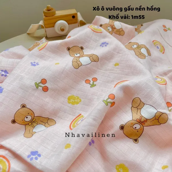 Vải xô ô vuông organic thoáng mát, mỏng nhẹ