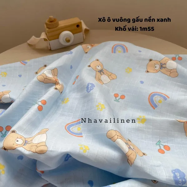 Vải xô ô vuông organic thoáng mát, mỏng nhẹ