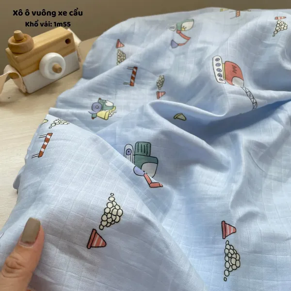 Vải xô ô vuông organic thoáng mát, mỏng nhẹ