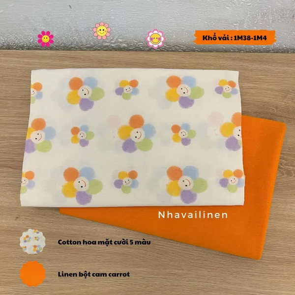 Vải Cotton Cao Cấp Hoạ Tiết Hoa Mặt Cười 5 Màu
