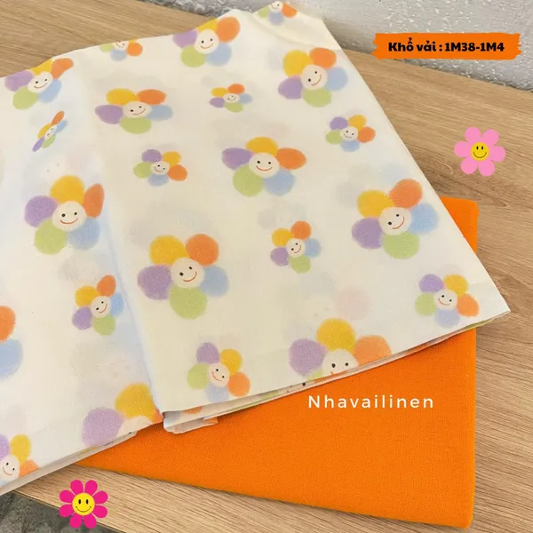 Vải Cotton Cao Cấp Hoạ Tiết Hoa Mặt Cười 5 Màu