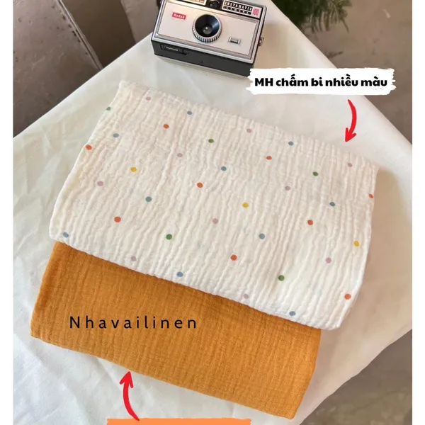 Vải xô muslin cao cấp 2 lớp hoạ tiết chấm bi nhiều màu
