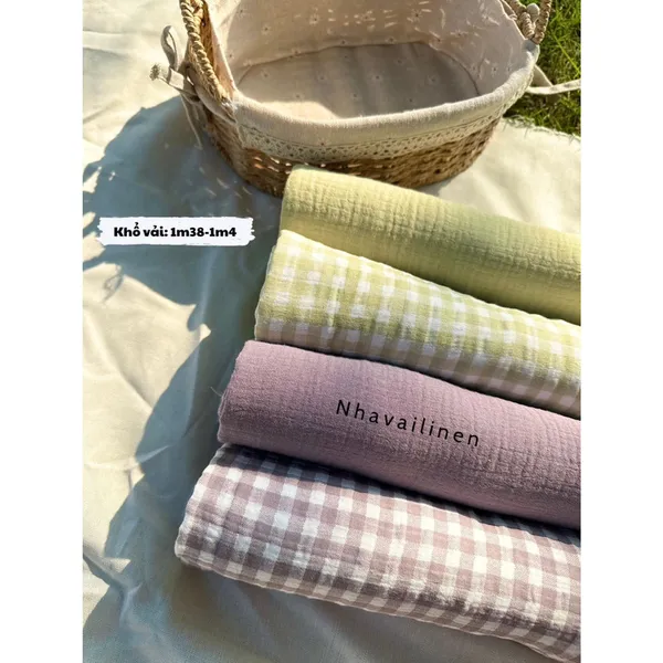 Vải xô muslin cao cấp 2 lớp hoạ tiết caro
