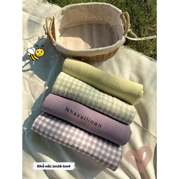 Vải xô muslin cao cấp 2 lớp hoạ tiết caro