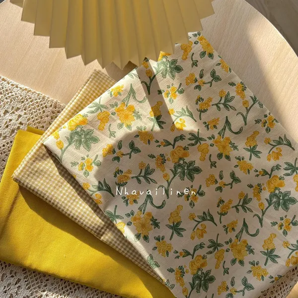Vải Linen Bột Dày Hoạ Tiết Hoa Dây Vàng