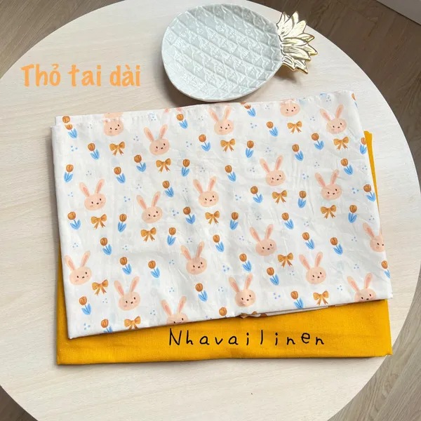 Vải Cotton Cao Cấp Hoạ Tiết Thỏ Tai Dài