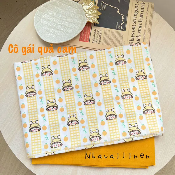 Vải Cotton Cao Cấp Hoạ Tiết Cô Gái Qủa Cam