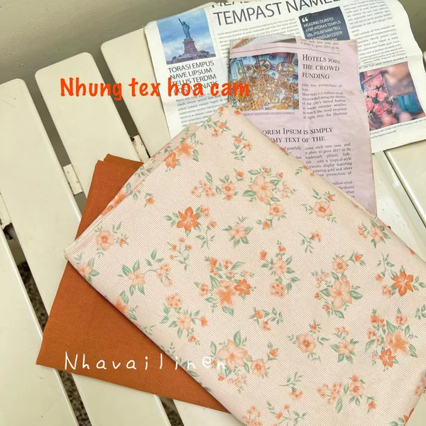Vải Nhung Tex Hàng Cao Cấp Hoạ Tiết Hoa Cam