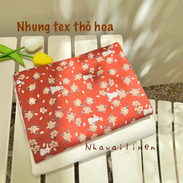 Vải Nhung Tex Hàng Cao Cấp Hoạ Tiết Hoa Thỏ Hoa